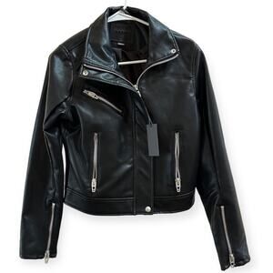 BlankNYC Vegan Leather Bikers Jacket  Solid Black with Silver Zipper Small New